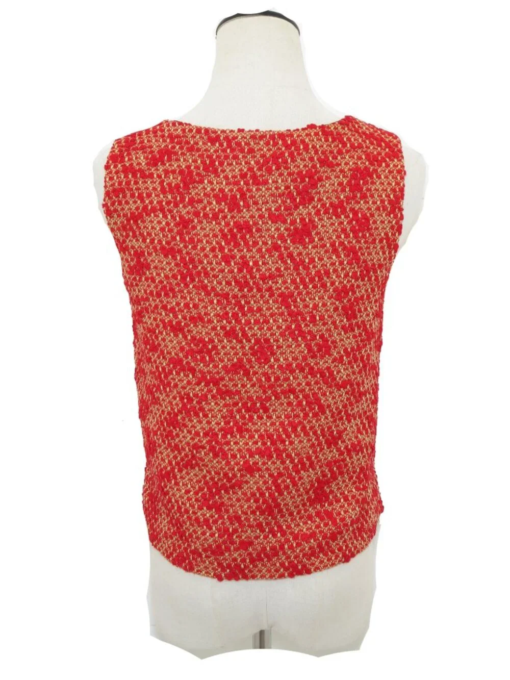 CHANEL 1999 Pre Fall 99A Red Yellow Mottled Boucle Tweed Tank Jacket Twin Set 38